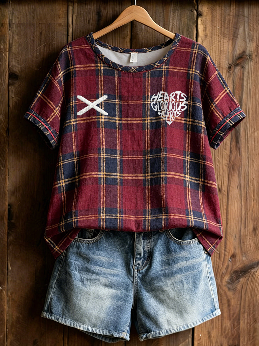 Women's Scotland Football Lover Heart Art Printed Linen T-Shirt