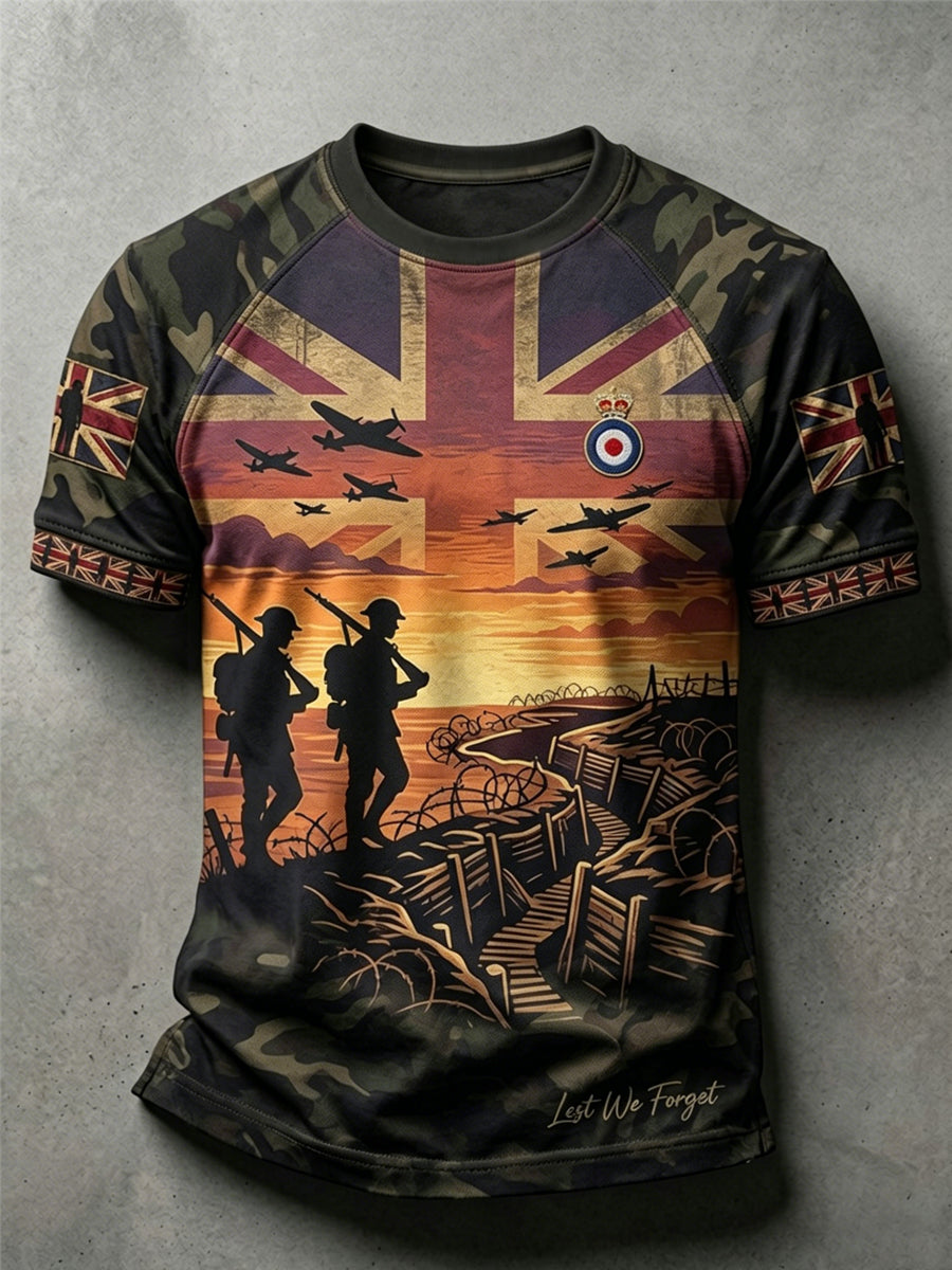 Men's UK Flag Veteran Camouflage Print Casual Tee