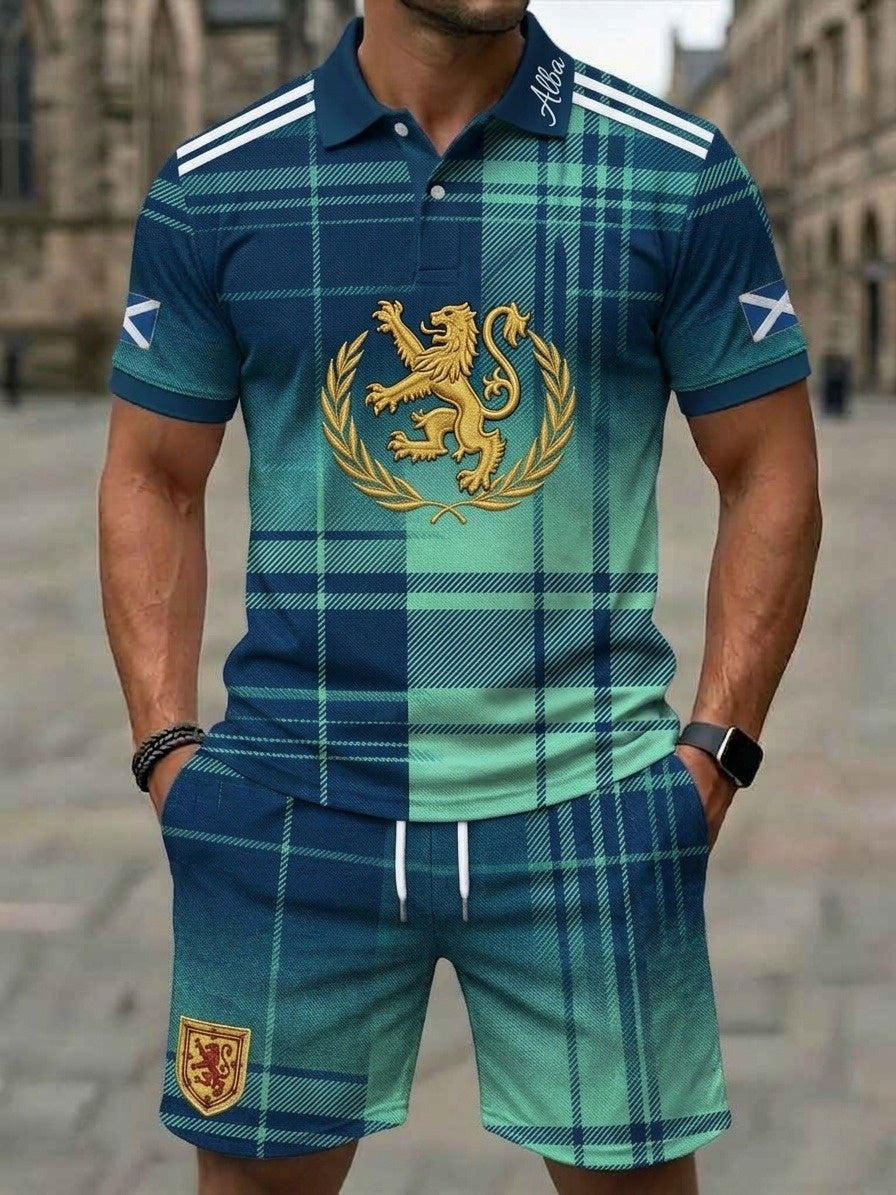 Men's Retro UK Scotland Football Lover 2026 Print Casual Polo & Shorts Set