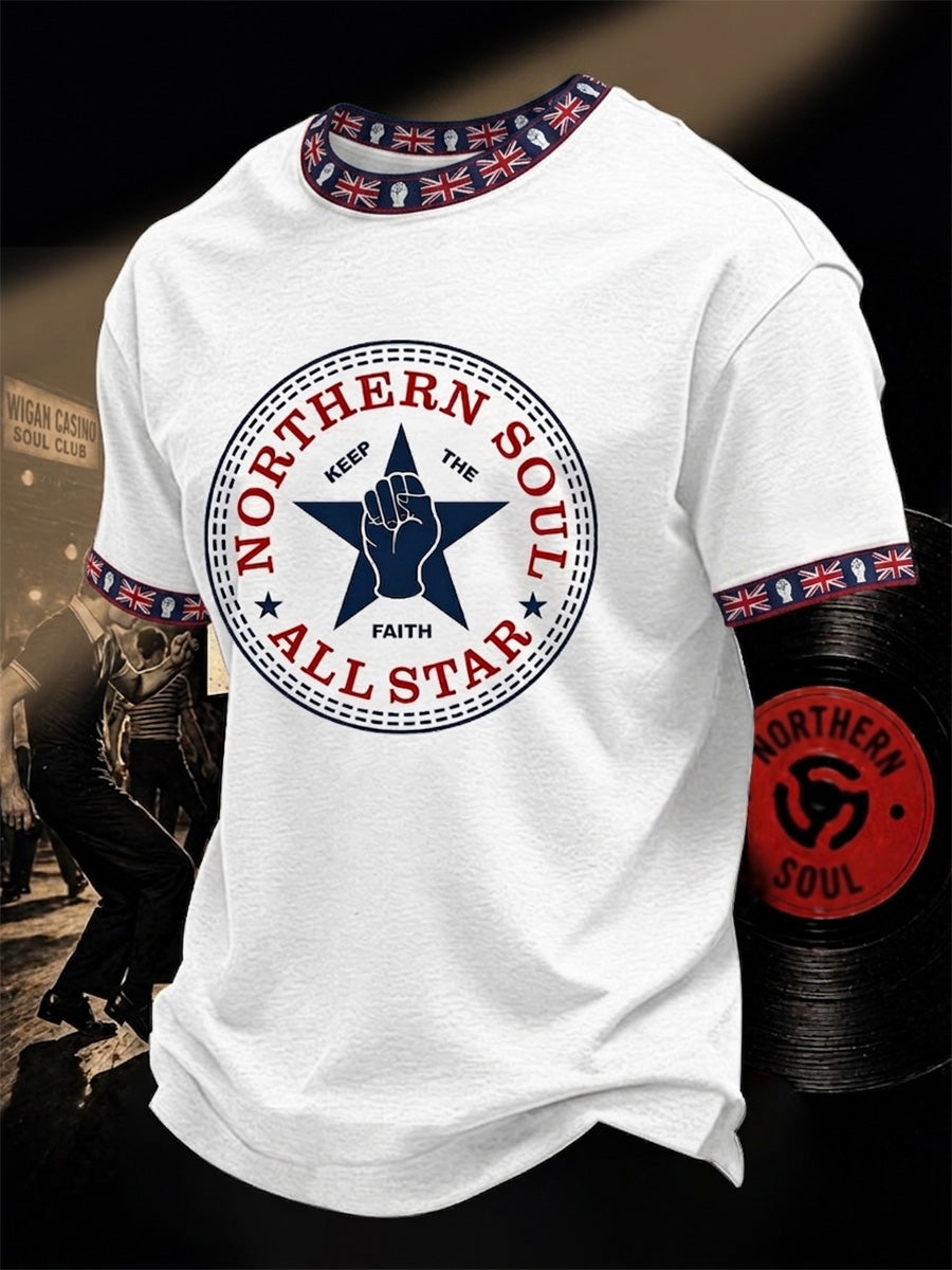 Men's Retro Northern Soul Keep The Faith Print Casual Tee