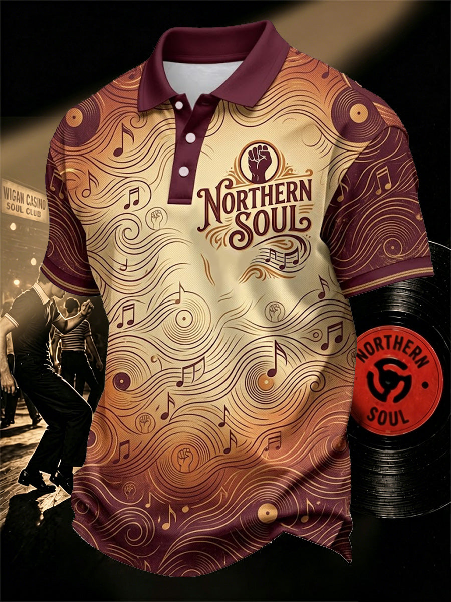 Men's Retro Northern Soul Print Casual Polo