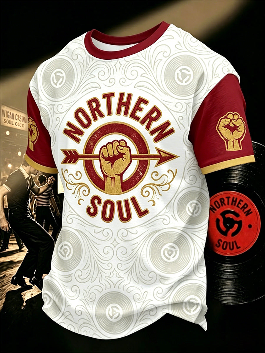 Men's Retro Northern Soul Print Casual Tee