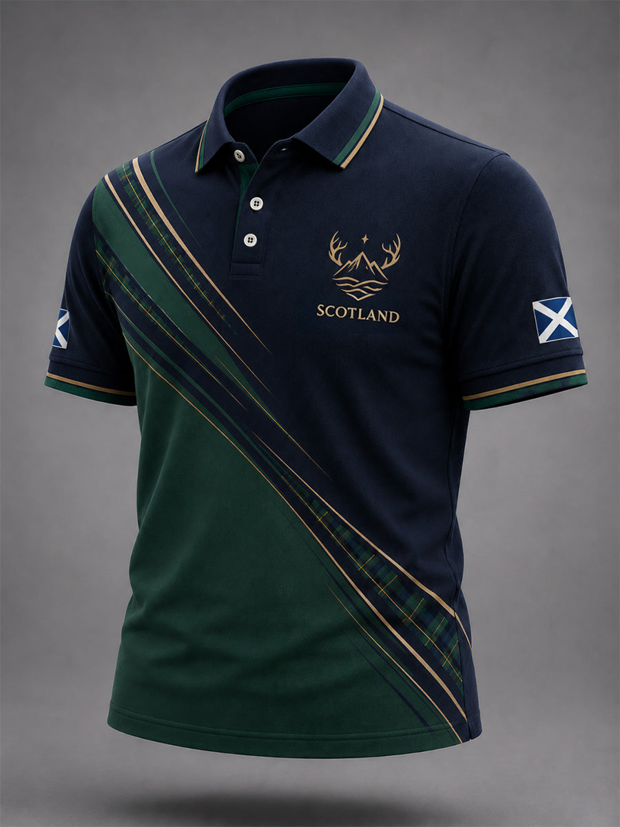 Men's Scottish Plaid Print Casual Polo