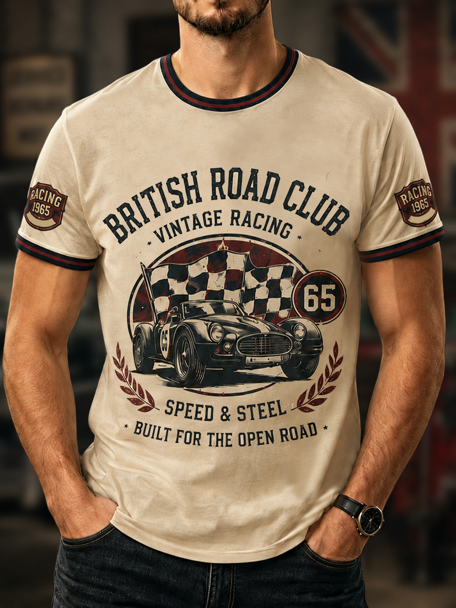 Men's Retro Car Culture Print Casual Tee