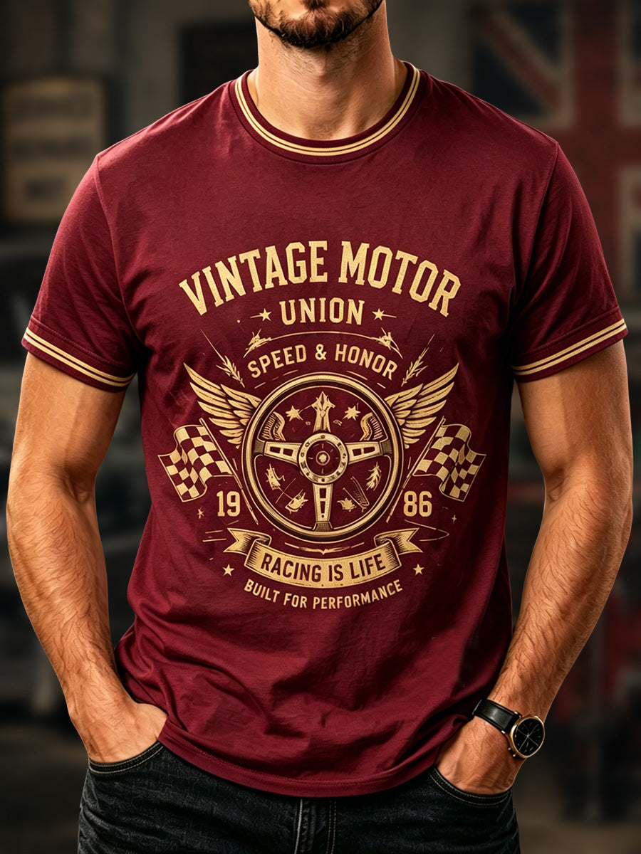 Men's Retro Car Culture Print Casual Tee