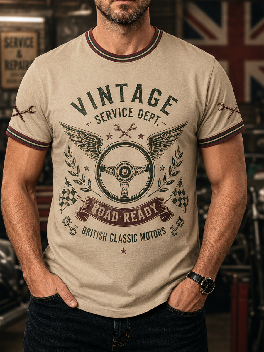 Men's Retro Car Culture Print Casual Tee