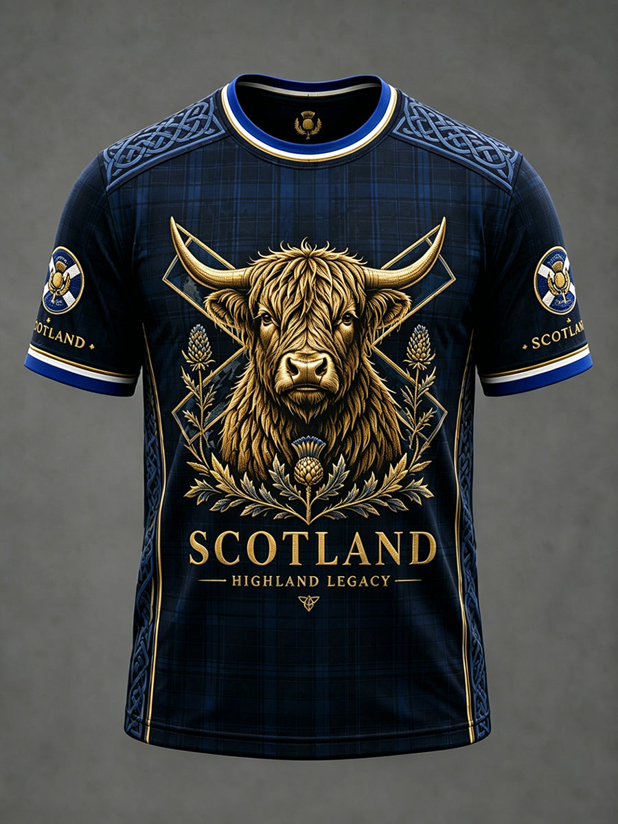 Men's Scotland Highland Cottle Art Printed Short Sleeve T-shirt