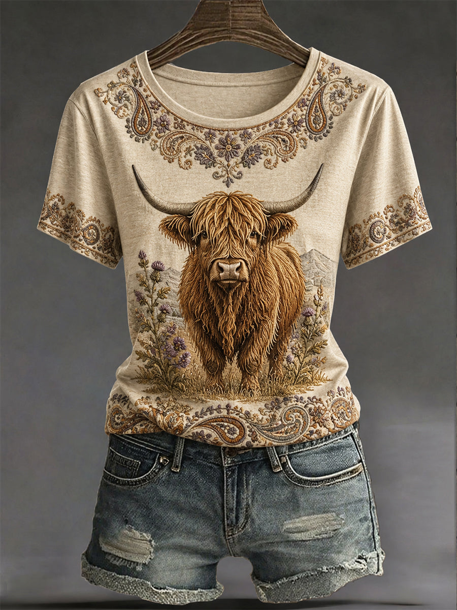 Women's Highland Denim Plaid Print T-shirt