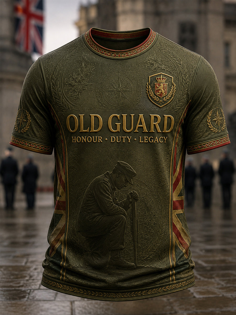 Men's Retro British Veteran Print Casual Tee