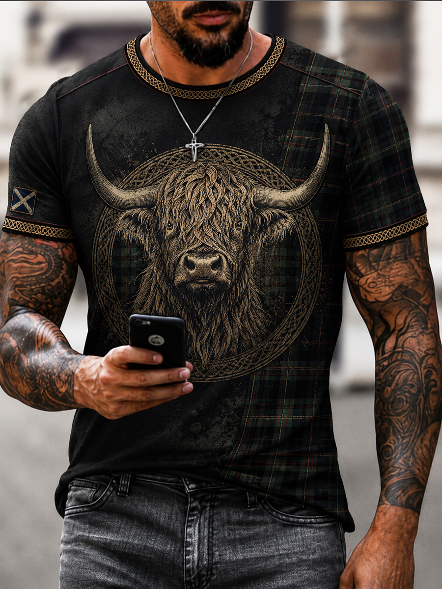 Men's Scottish Highland cow print short sleeves t-shirt