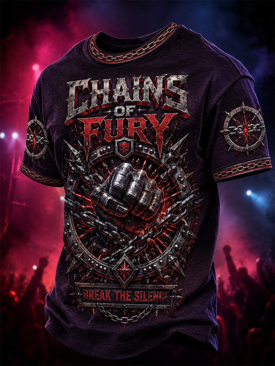Men's Retro Heavy Metal Rock Band Print Casual Tee
