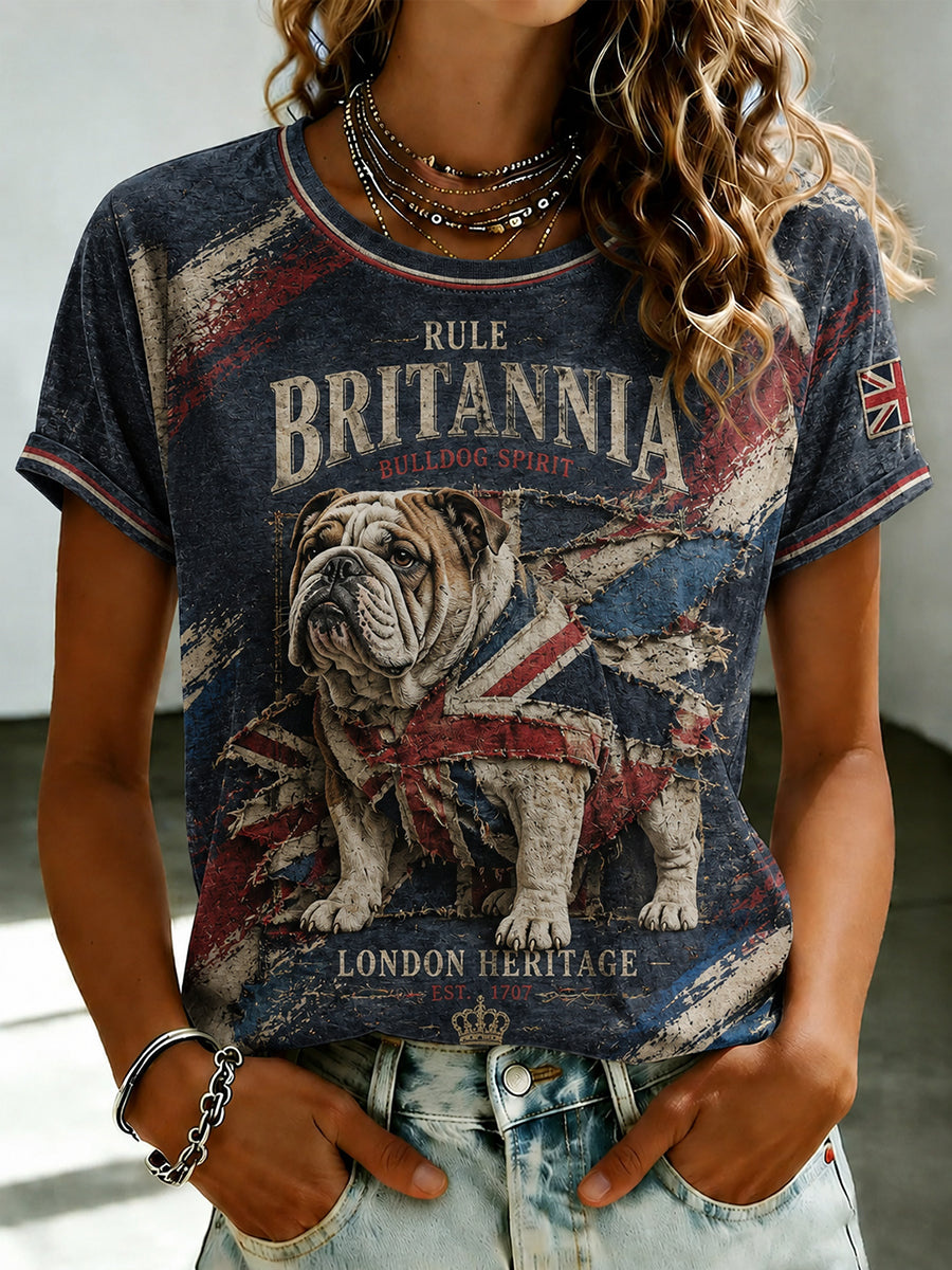 Women's British Bulldog Union Jack Print T-shirt