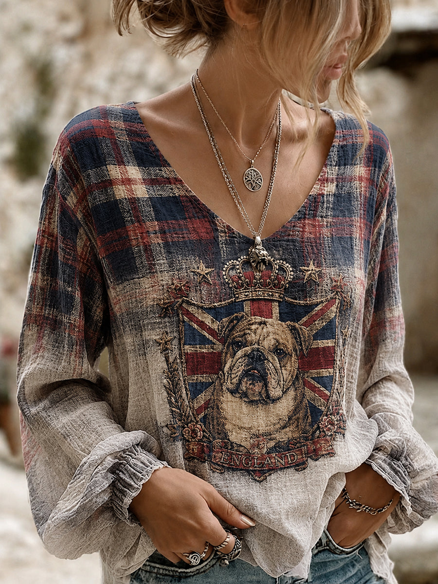 Women's British Bulldog Union Jack Cotton-Linen Shirt