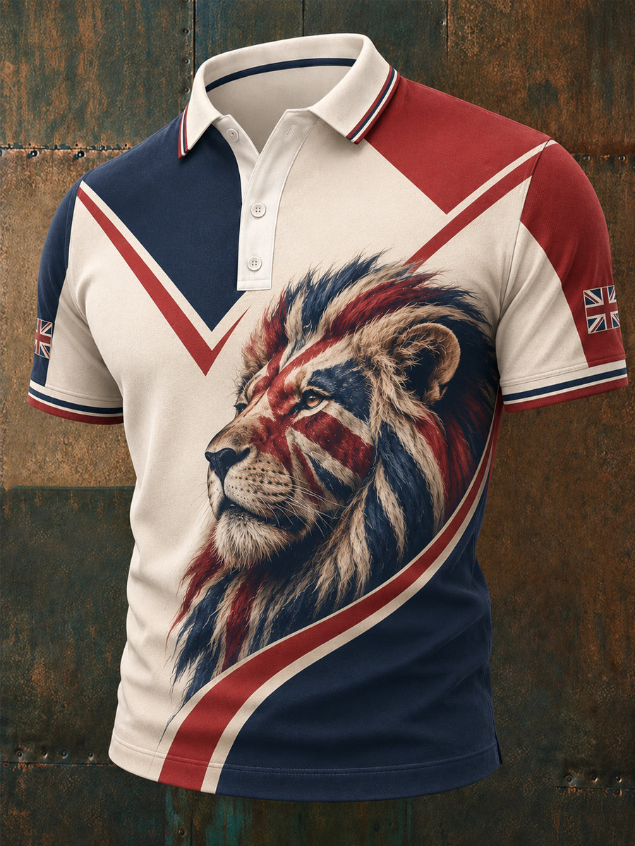 Men's British Lion Print Casual Polo