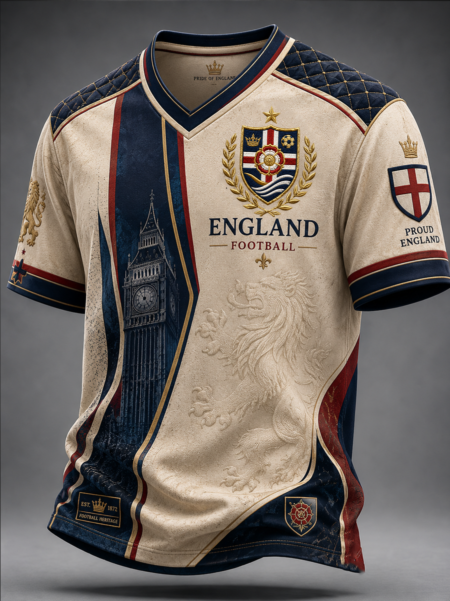 Men's UK Football Lover England Printed V-neck T-shirt