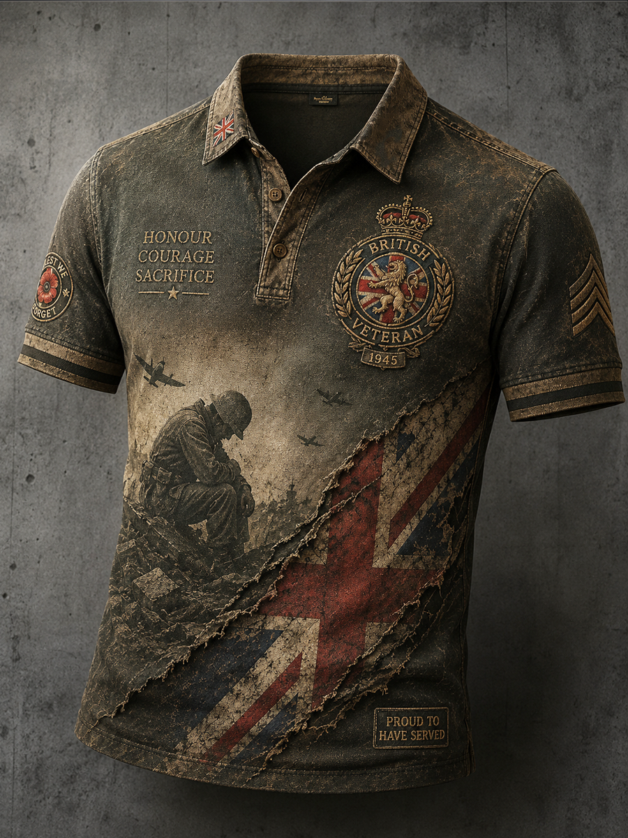 Men's British veteran print polo shirt