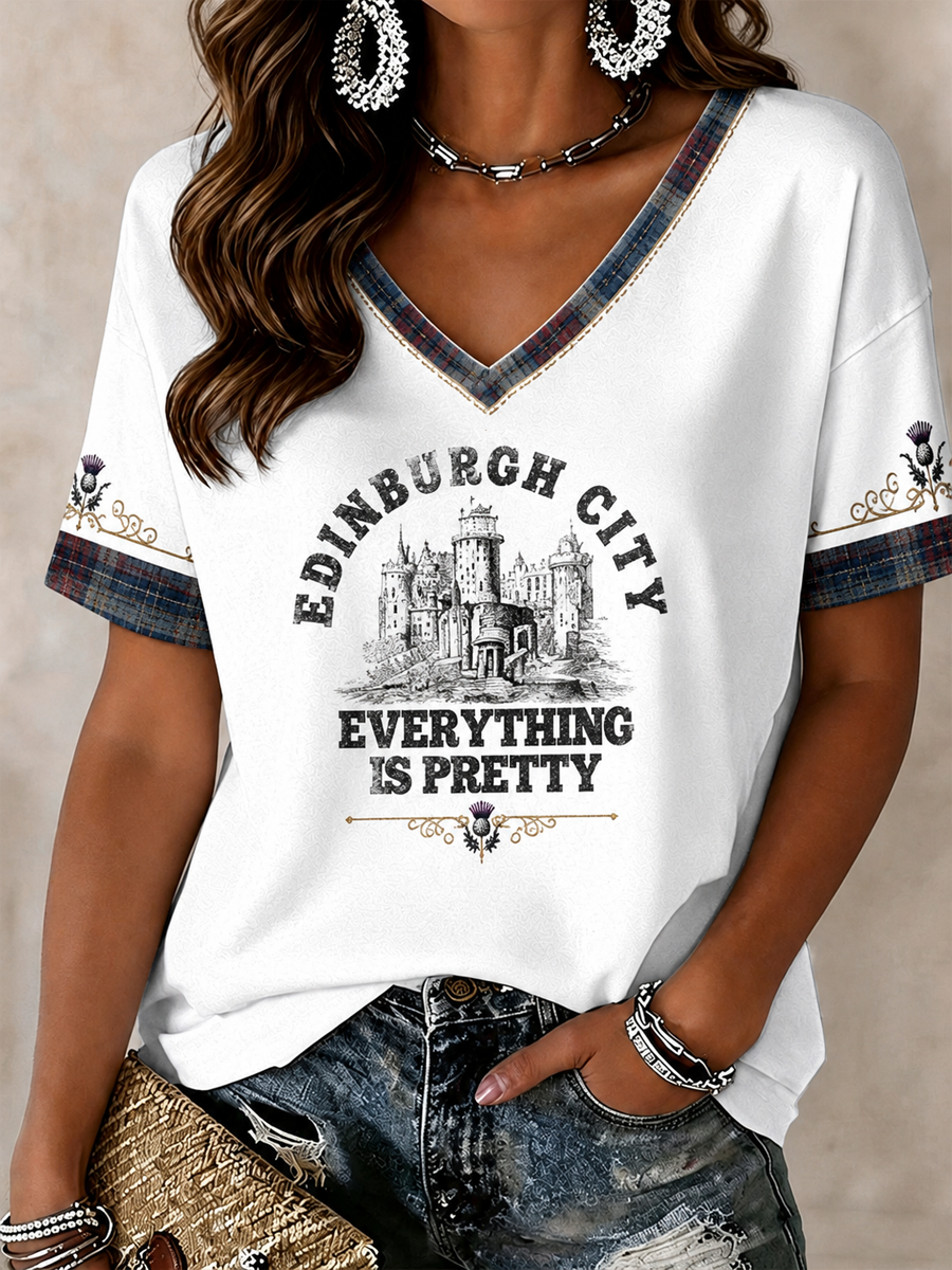 Women's Edinburgh City Proud Art Printed short-sleeved T-shirt