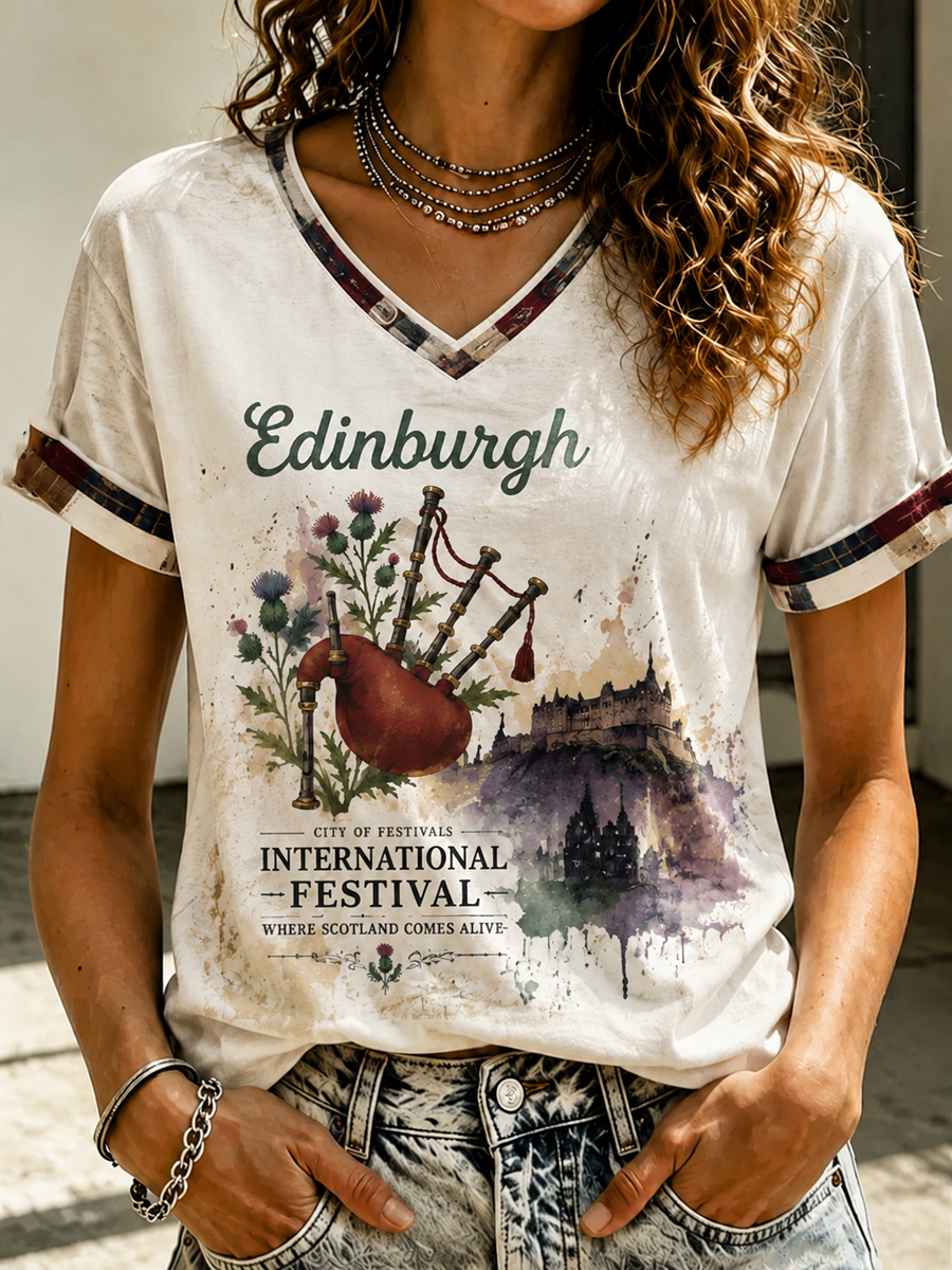 Women's Edinburgh City Proud Art Printed short-sleeved T-shirt