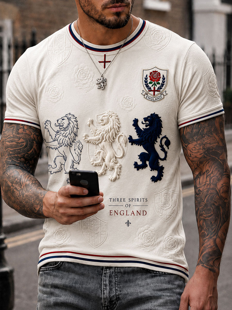 Men's England Football Lover Lions Roses Art Printed T-shirt