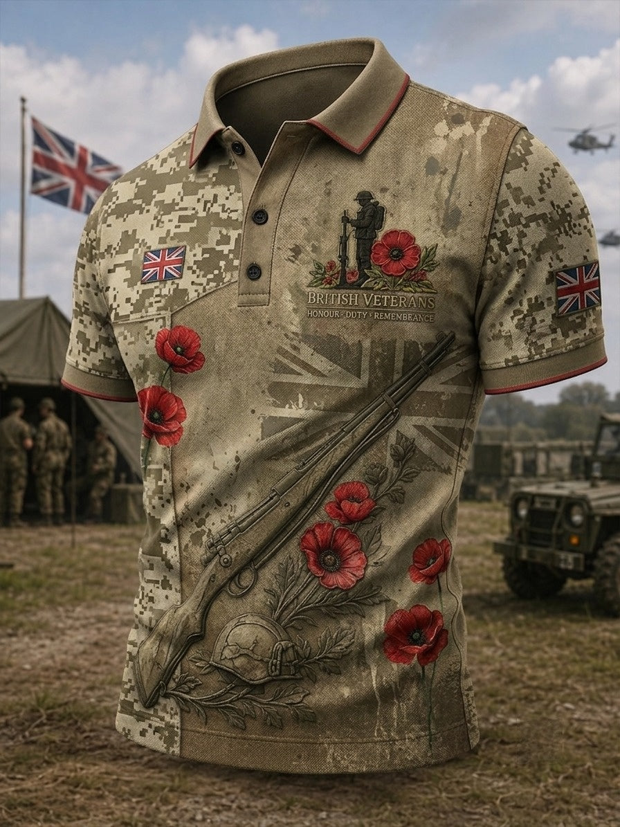 Men's Veteran Memorial Graphic Print Short-Sleeve Polo Shirt