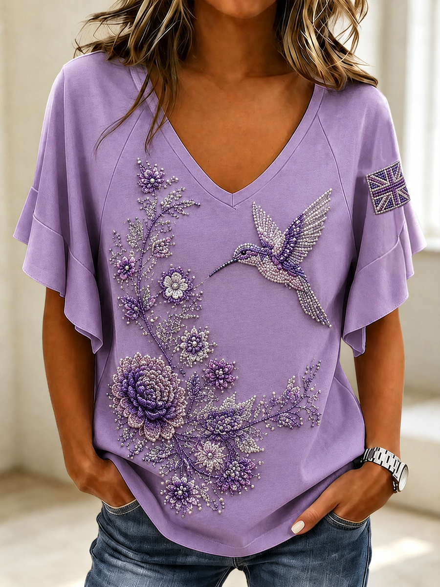 Women's UK Alzheimer's Awareness Floral Printed Short Sleeve T-Shirt