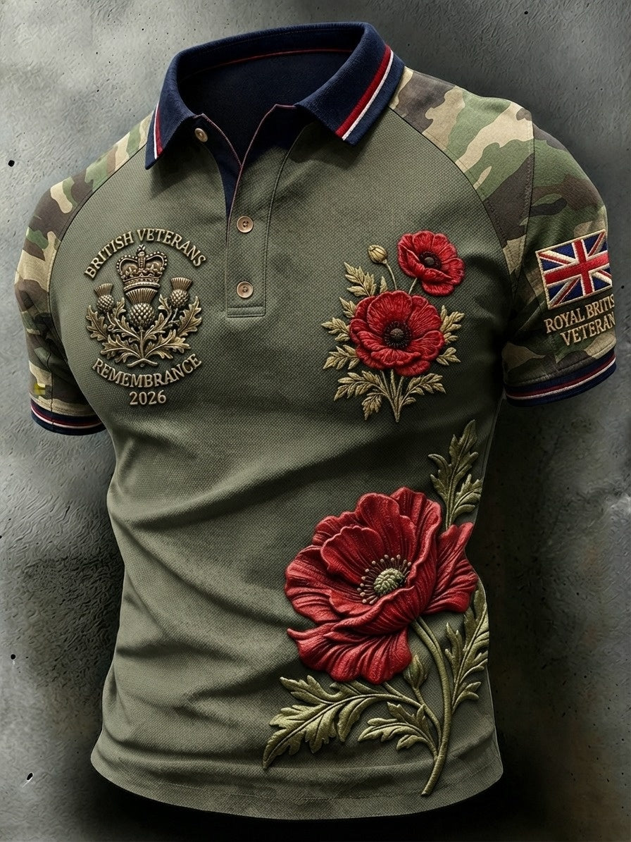 Men's British veteran print polo shirt