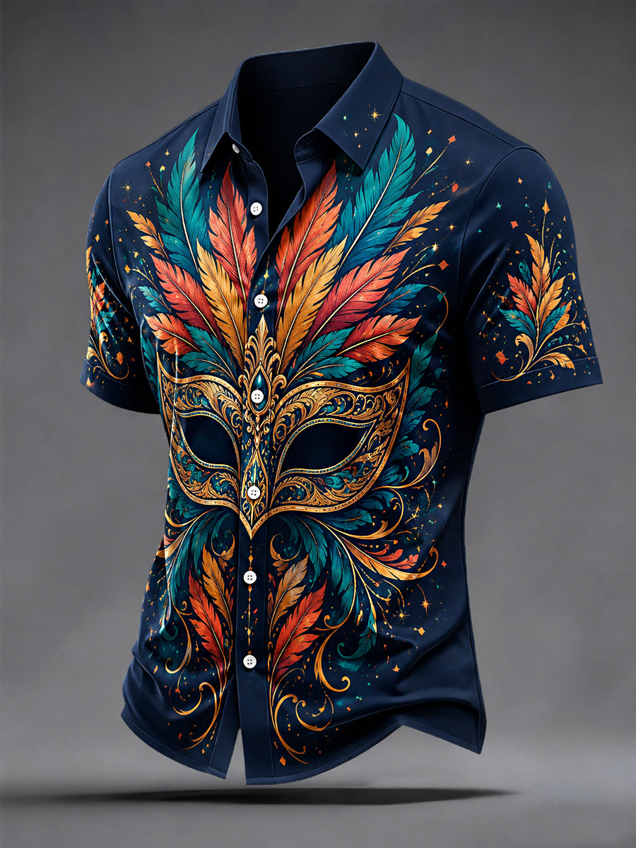 Men's Caribbean Carnival Print Casual Short Sleeve Shirt