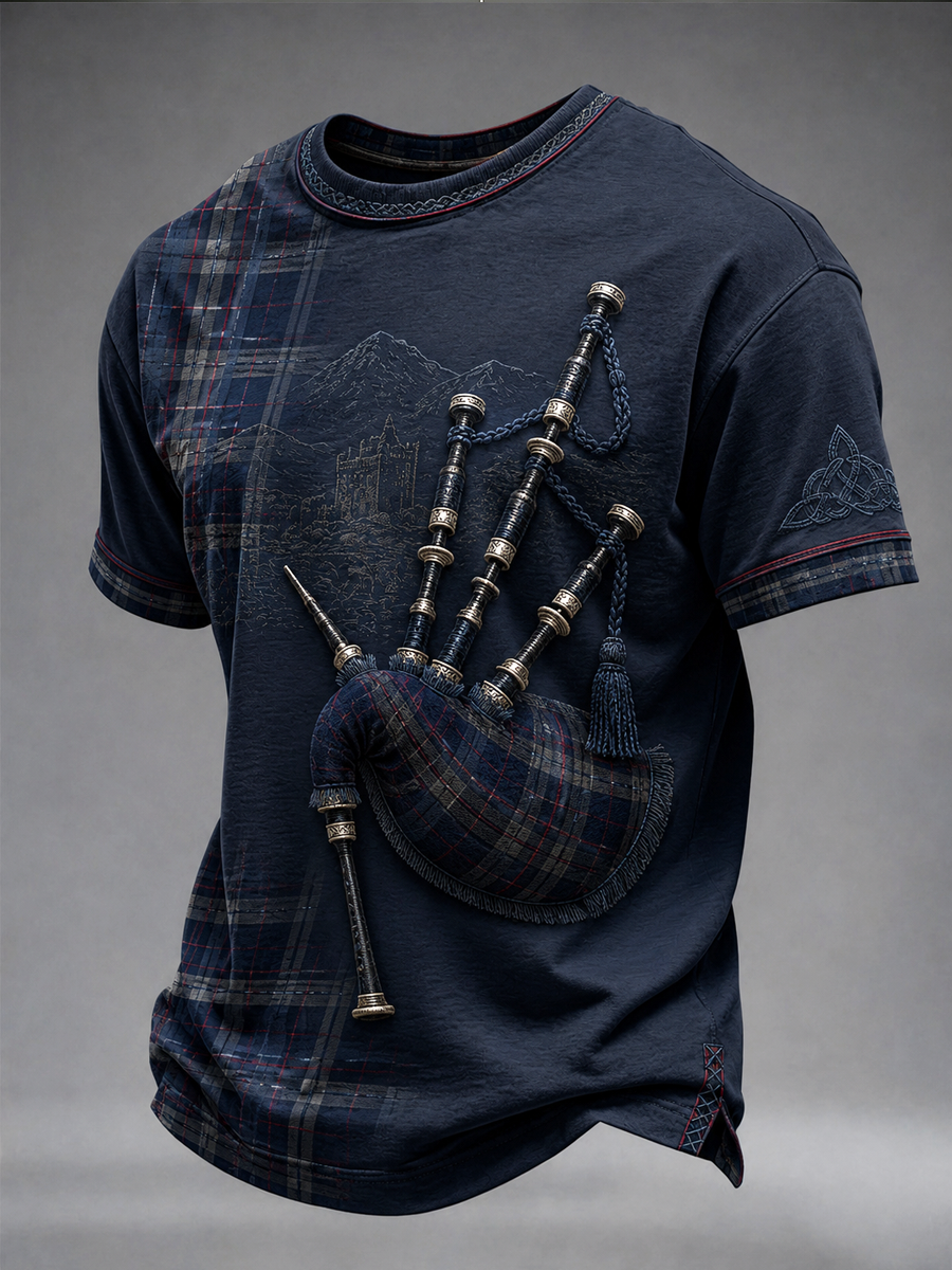 Men's Scottish bagpipe print short sleeves t-shirt