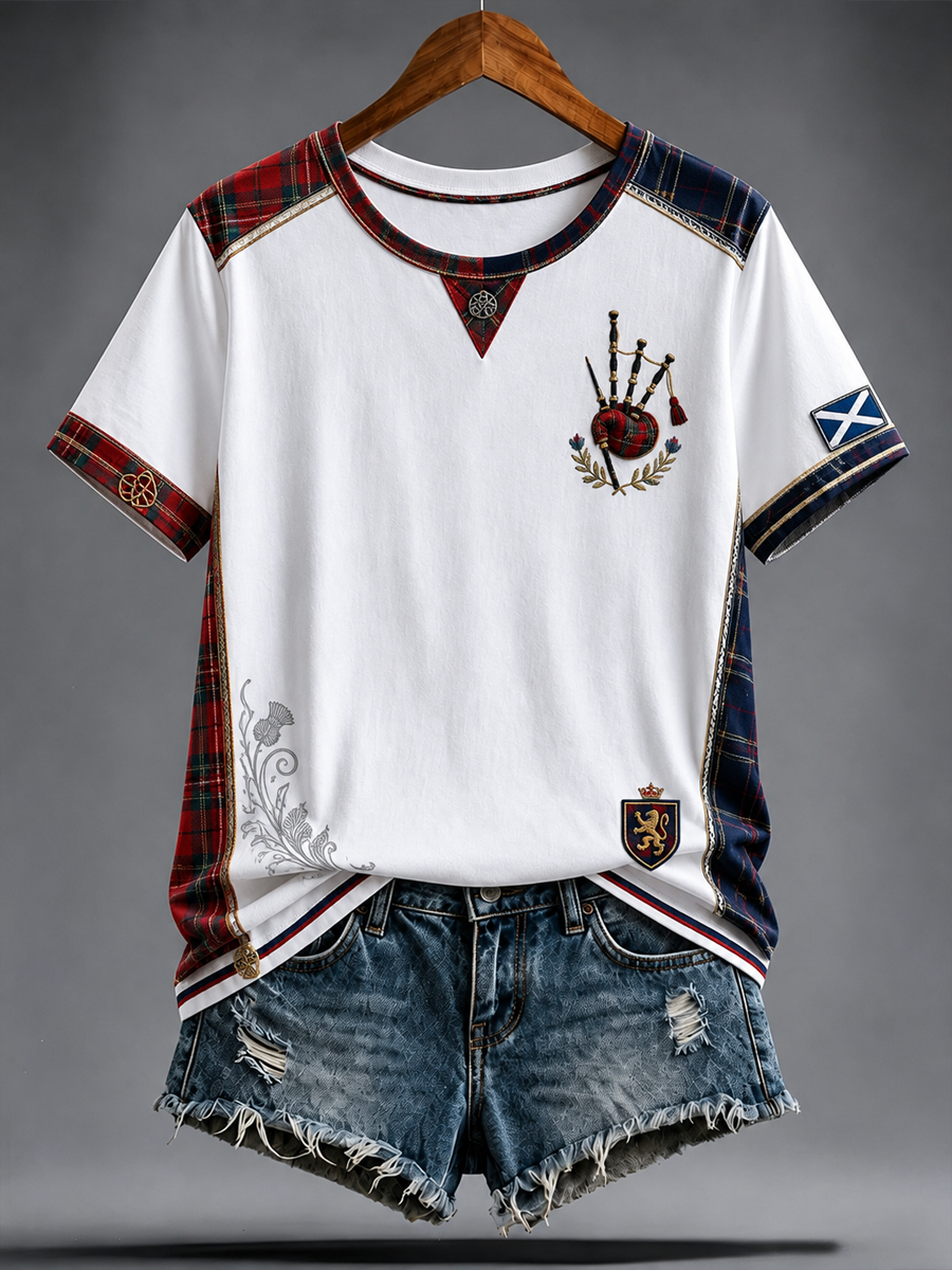Women's Scottish bagpipe print short-sleeved T-shirt