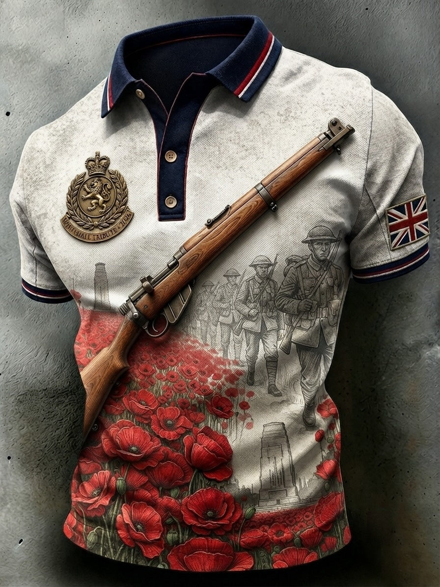 Men's British veteran print polo shirt