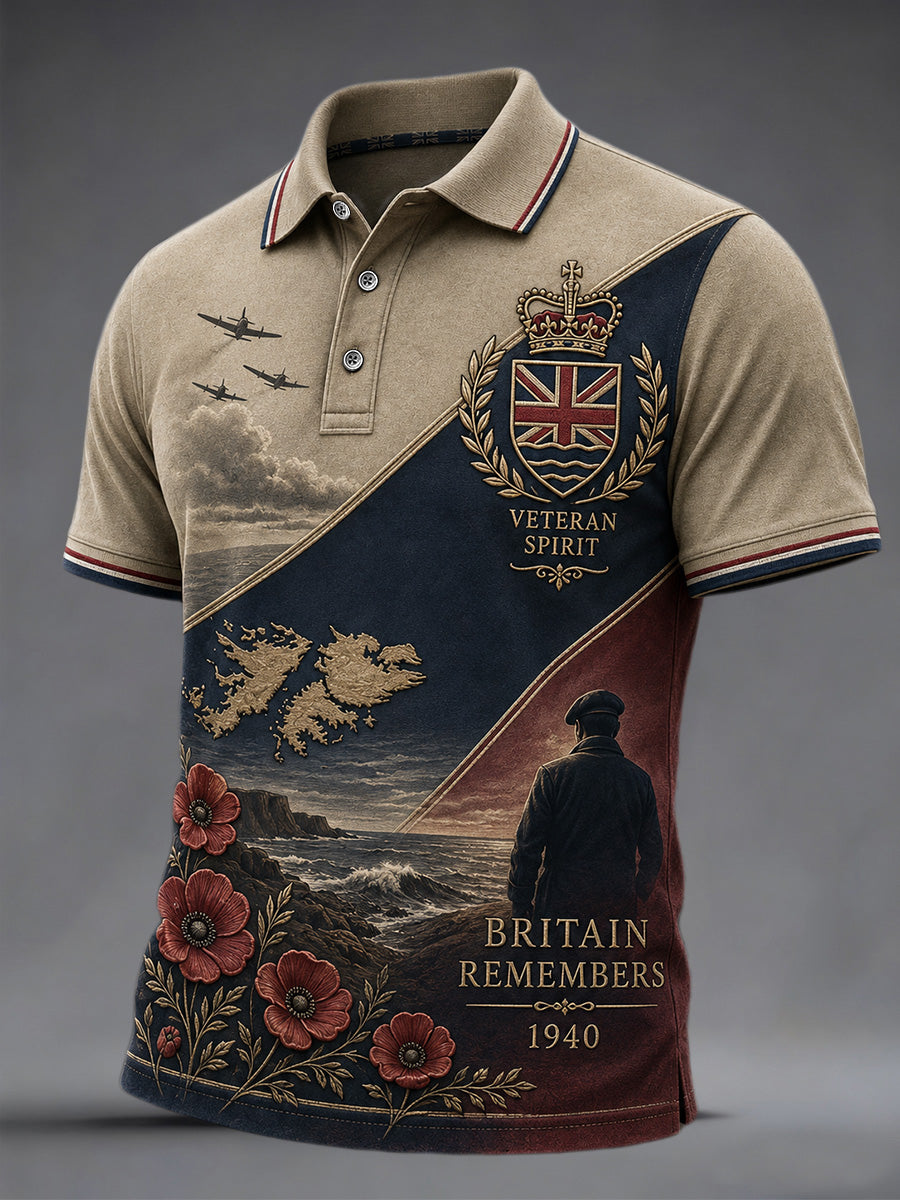 Men's British Veterans Memorial Print Casual Polo