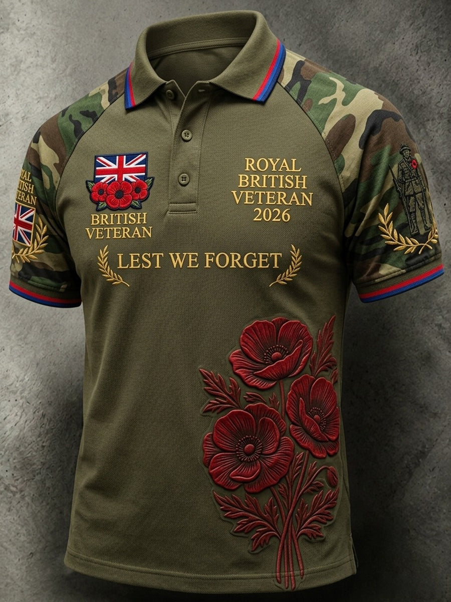 Men's British veteran print polo shirt