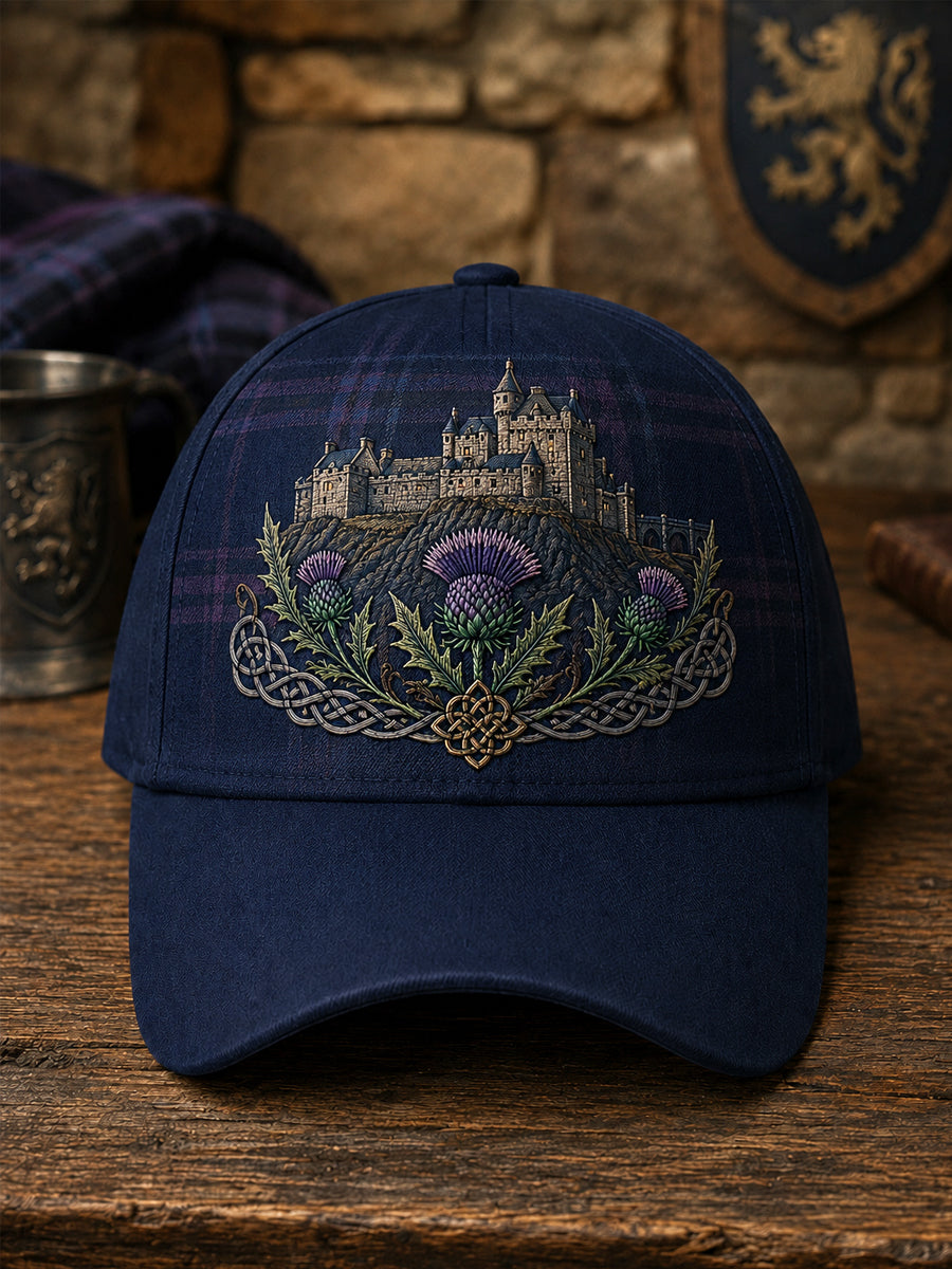 Unisex Scottish Castle Thistle Plaid Print Hat