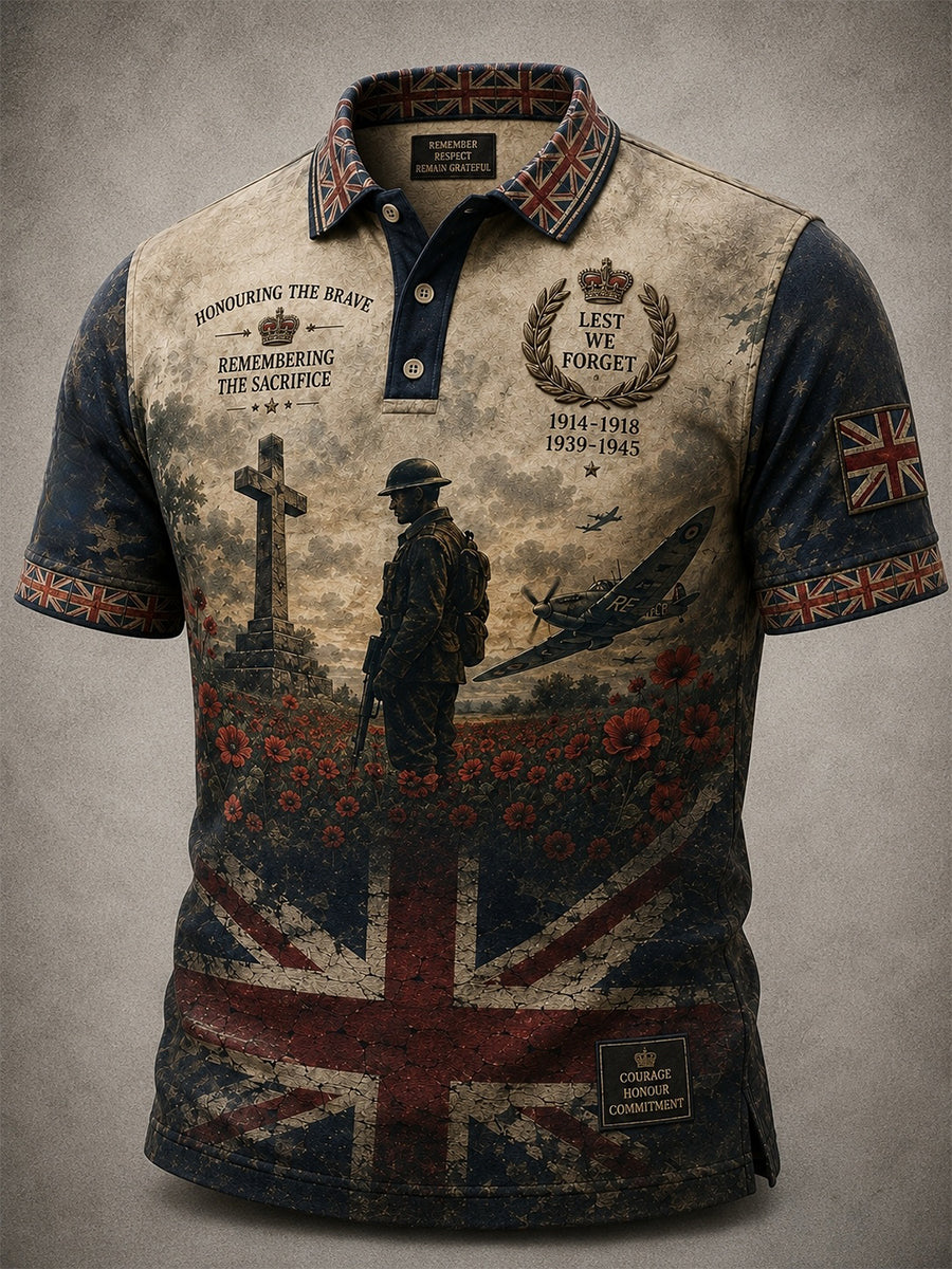 Men's British Veteran Commemorative Print Short-Sleeve Polo Shirt