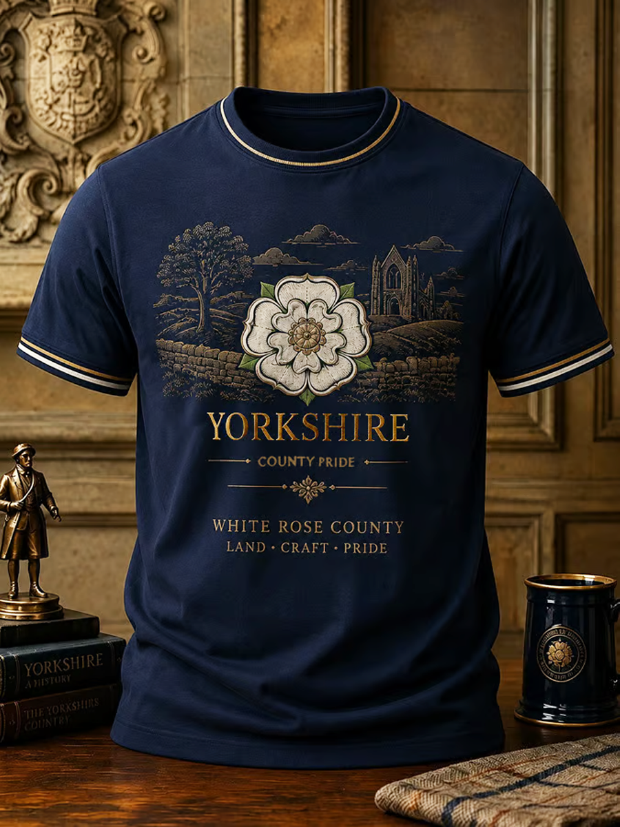 Men's England Yorkshire Day White Roses Art Printed short sleeves t-shirt