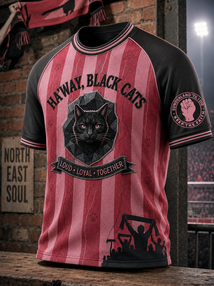Men's England Football Lover Black Cats Art Printed T-shirt
