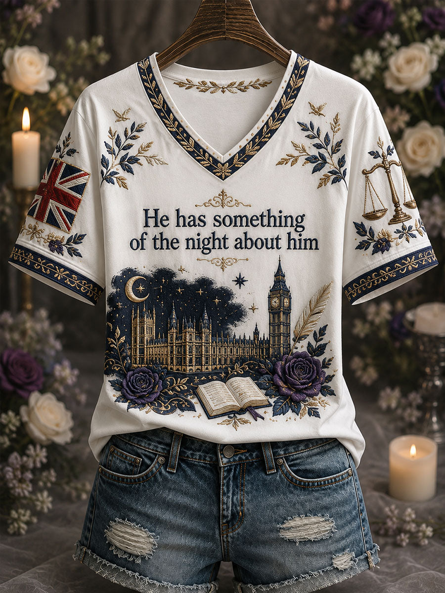 Women's 'He has something of the night about him' V-neck T-shirts
