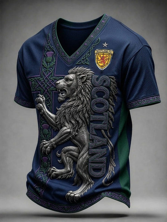Men's UK Scotland Football Lover 2026 Printed V-Neck T-Shirt
