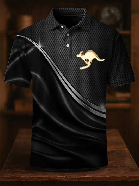 Men's  Vintage Australian Flag Coat of Arms Lines Printed Casual Cotton Short Sleeve Polo Shirt