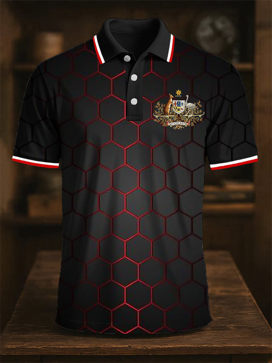 Men's Australia Medal Geometric Gradient Printing Casual Business Short Sleeve Polo Shirt