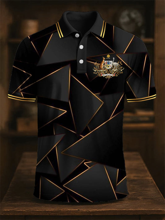 Men's Australia Medal Geometric Print Casual Business Short Sleeve Polo Shirt