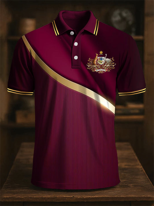 Men's Australian Kangaroo Emblem Abstract Print Casual Business Polo Shirt
