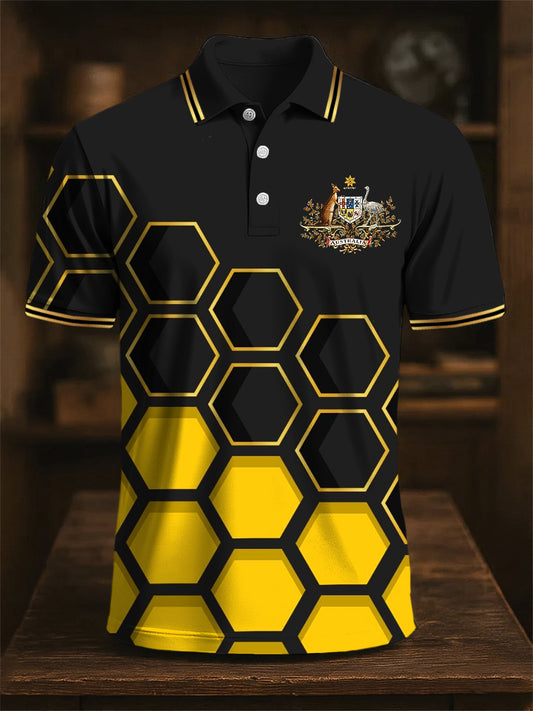 Men's Australian Kangaroo Emblem Printed Casual Business Polo Shirt