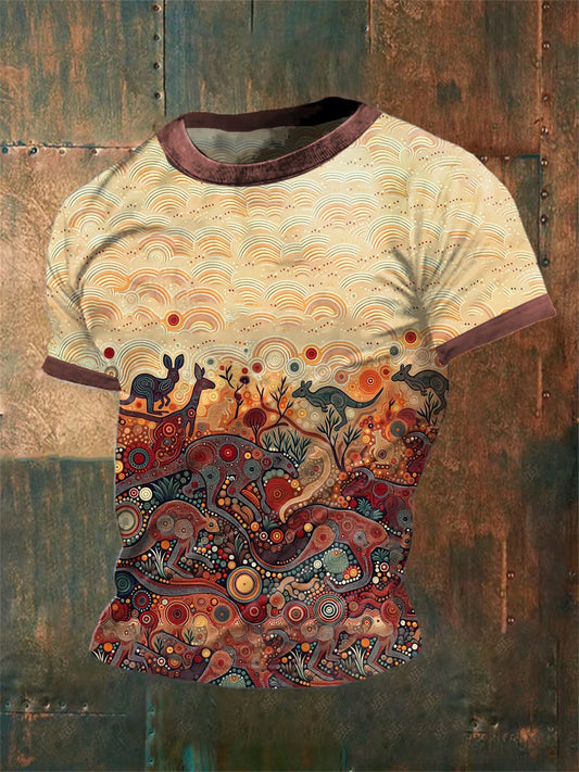 Unisex Vintage Australian Aboriginal Inspired Dot Art Abstract Print Casual Cotton Short Sleeve T-Shirt