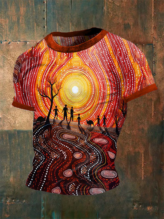 Unisex Vintage Australian Aboriginal Colourful Dot Art Kangaroo Abstract Print Casual Cotton Short Sleeve T-Shirt