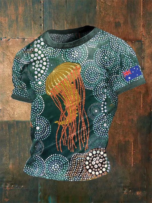Men's  Vintage Australian Dot Painting Jellyfish Abstract Print Casual Cotton Short Sleeve T-Shirt