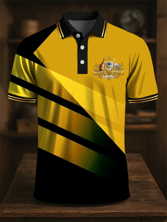 Men's Australian Kangaroo Emblem Printed Casual Business Polo Shirt