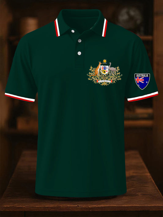 Men's  Vintage Australian Flag Printed Casual Cotton Short Sleeve Polo Shirt