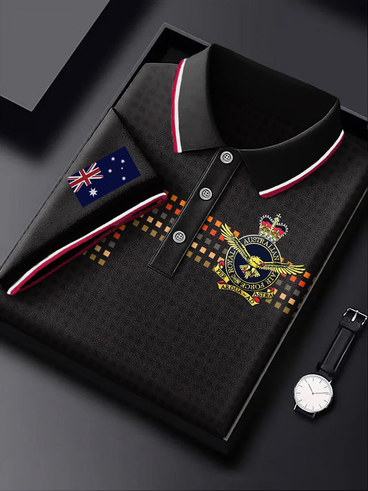 Men's Australia Flag Emblem Printed Casual Business Short Sleeve Polo Shirt