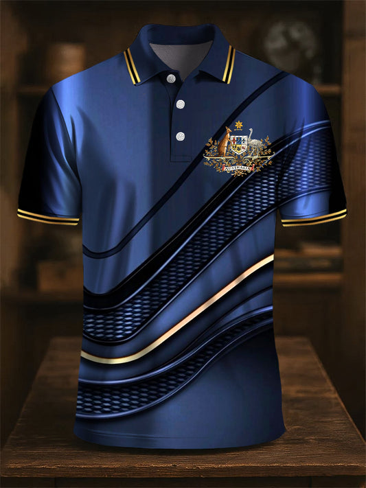 Men's Australian Kangaroo Emblem Classic Printed Casual Business Polo Shirt